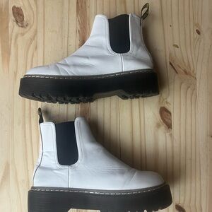White Leather Platform Chelsea Boots